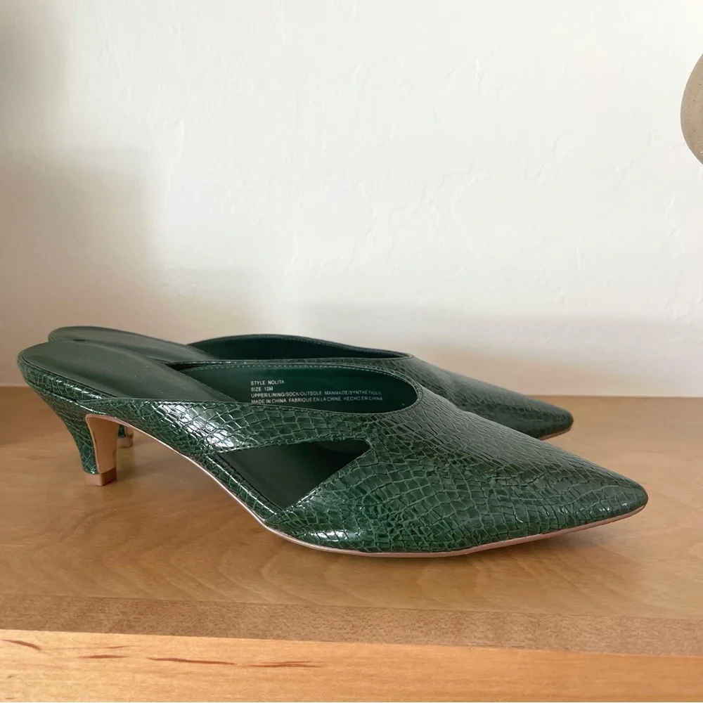 Anthropologie Matisse Cut Out Mule Green Faux Snakeskin Kitten Heels Shoes 10 - Picture 6 of 8